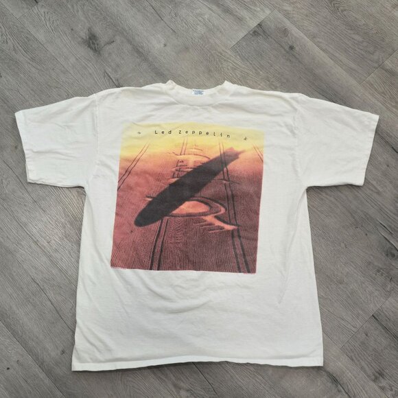 Led Zeppelin Vintage 1990s crop circle White Graphic T-Shirt XL cotton - Picture 2 of 6